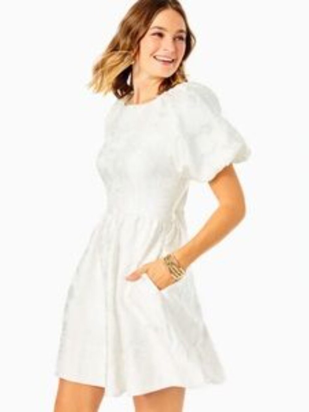 Lilly Pulitzer Knoxlie Dress Resort White Organza Bloom Jacquard 6 - Picture 3 of 16